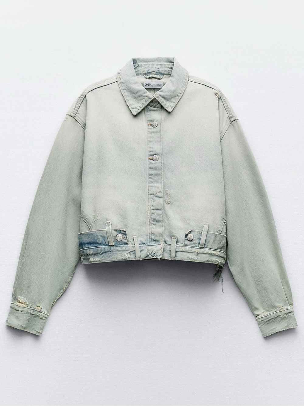 Zara Distressed Light Blue Denim Jacket